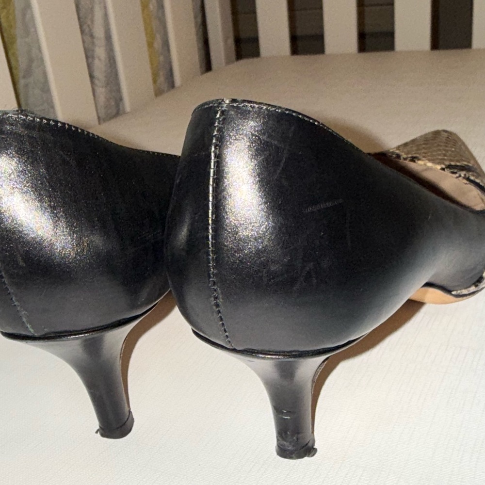 Club Monaco black and snakeskin leather kitten heels - Picture 4 of 7